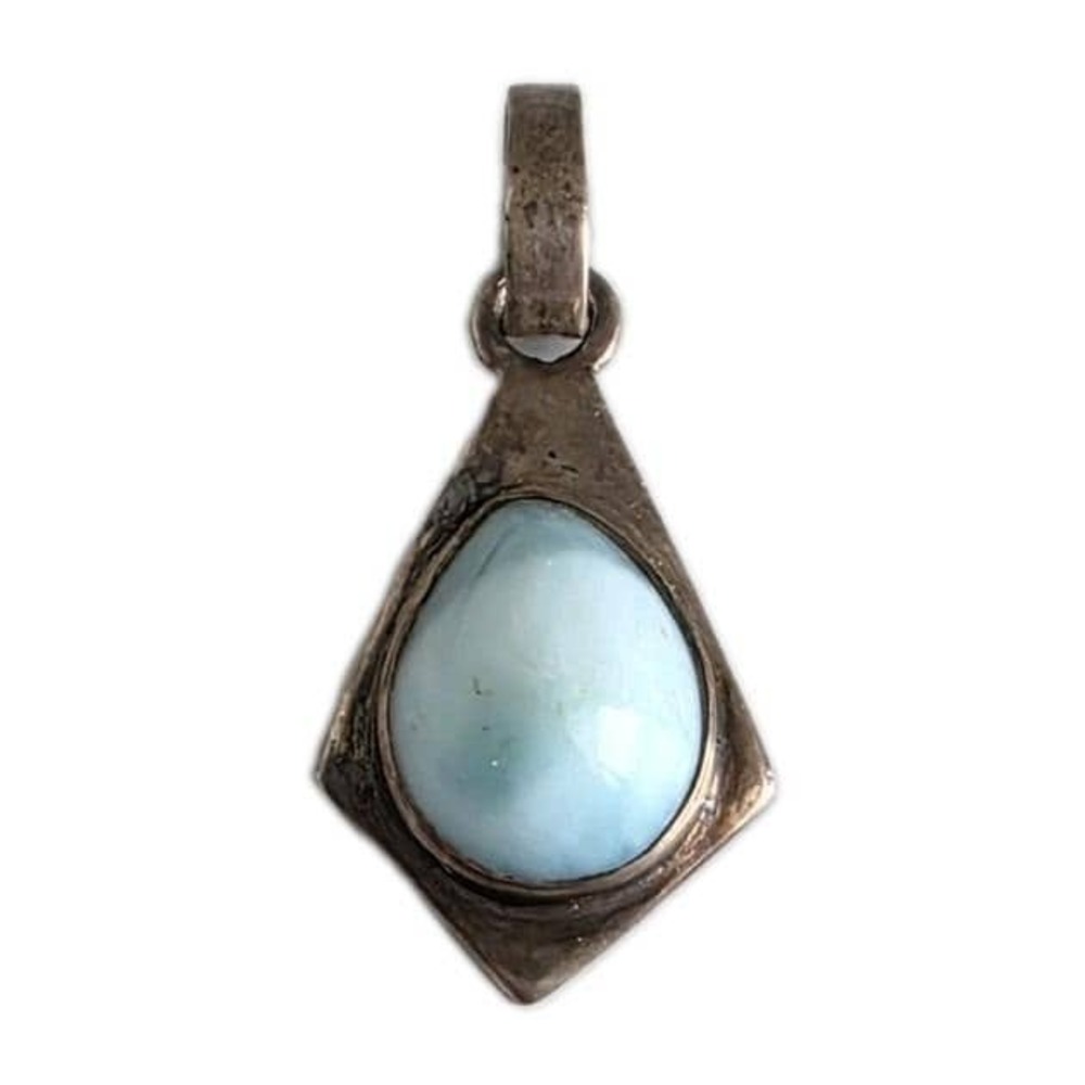 Vintage 925 Sterling Silver Larimar Pendant Kite Teardrop Light Blue Stone